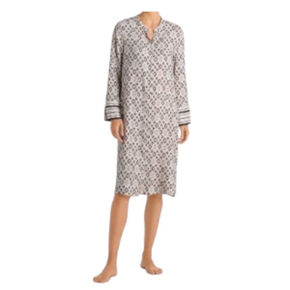 Hanro Favourites Long Sleeve Lounge Dress Boho Print Rustic Copper Medium NWT